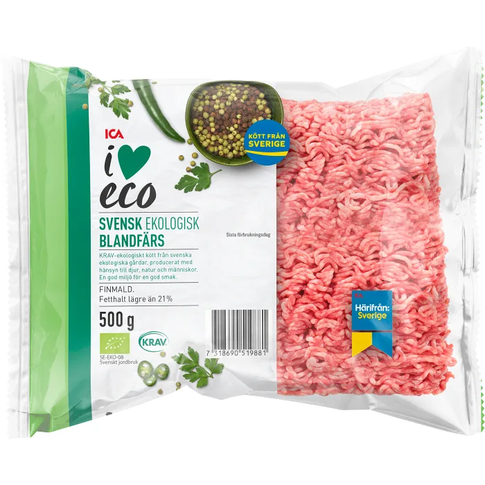 Blandfärs Färsk 50/50 21% 500g KRAV ICA I love eco