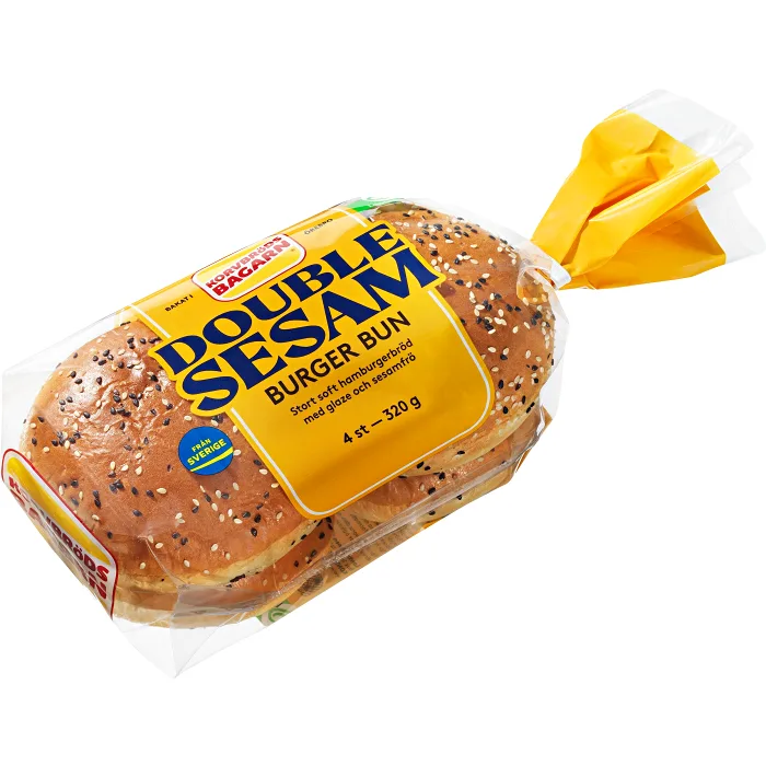 Hamburgerbröd Double Sesam 4-p 320g Korvbrödsbagarn