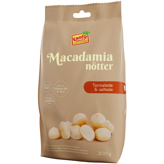 Macadamianötter Torrostade och saltade 200g Exotic Snacks