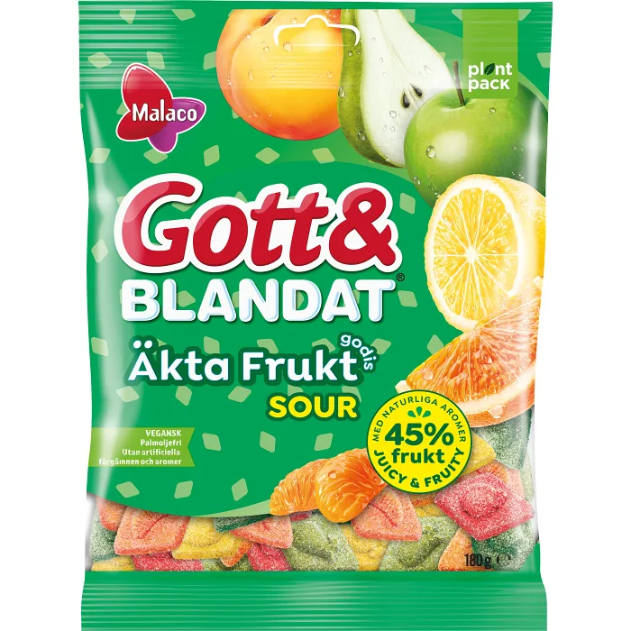 Godispåse Äkta Frukt Sour Gott & Blandat 180g Malaco