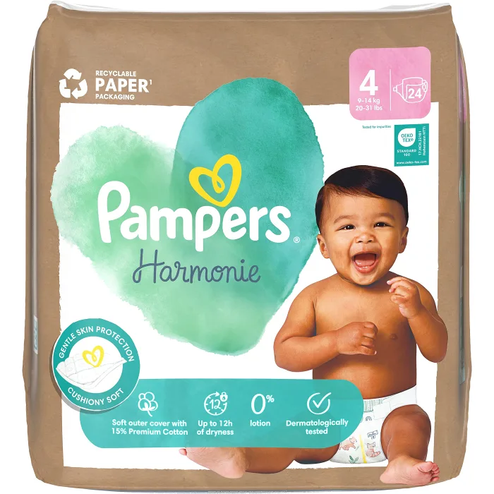 Blöjor Harmonie Strl 4 9-14kg 24-p Pampers