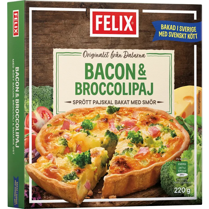 Bacon & broccolipaj Fryst 220g Felix