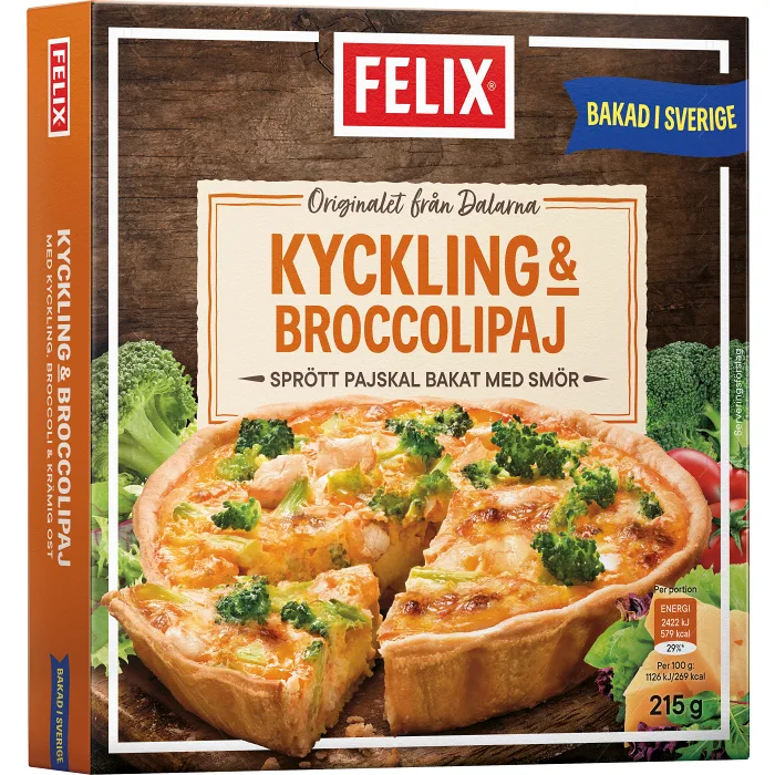 Kyckling & broccolipaj Fryst 215g Felix