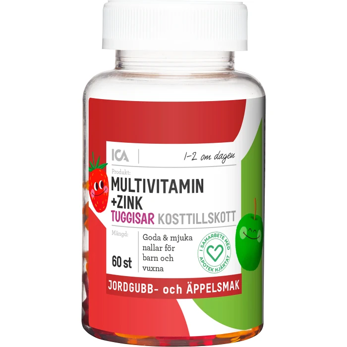 Kosttillskott Tuggisar Multivitamin + Zn 60st ICA Hjärtat