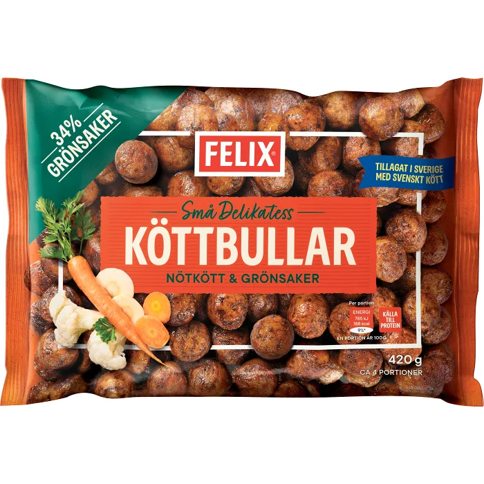 Deliköttbullar nötkött & grönsaker 420g Felix