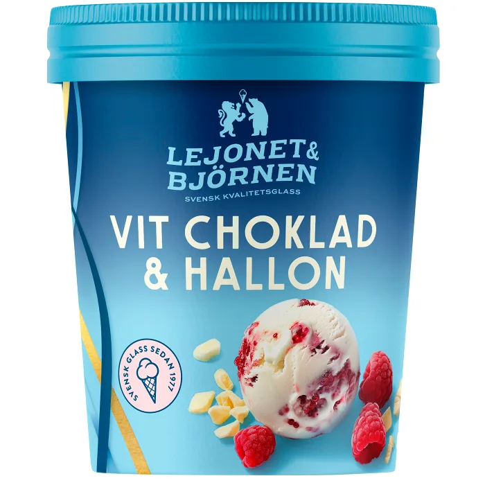 Vit choklad & hallon 500ml Lejonet&Björnen