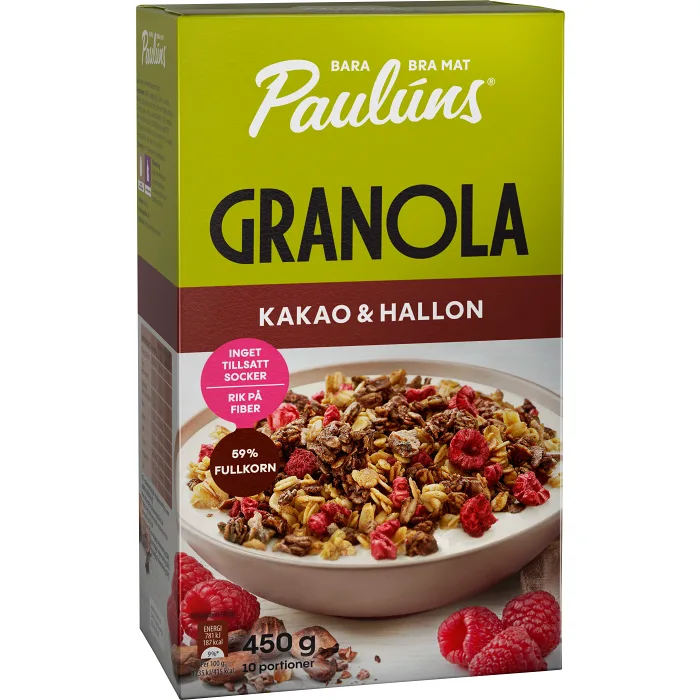 Granola Kakao & hallon 450g Pauluns