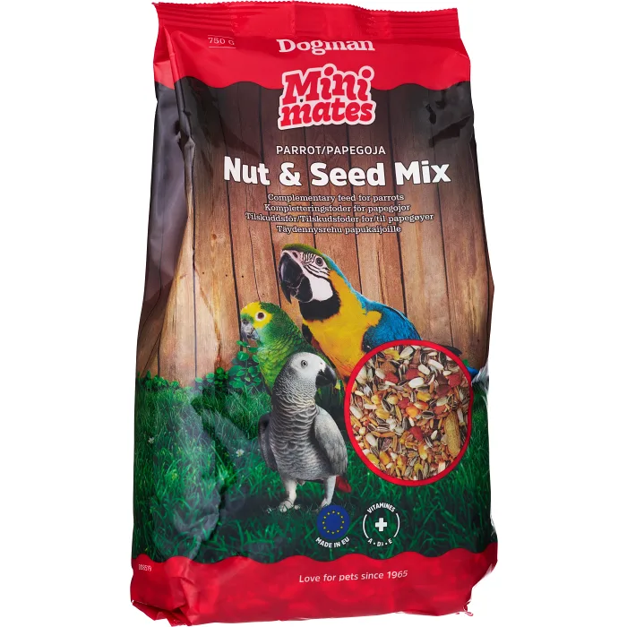 Fågelmat Nöt och frömix Papegoja 750g Dogman