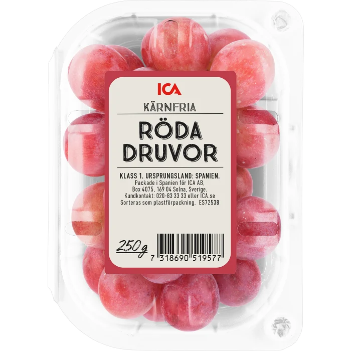 Röda Druvor kärnfria 250g Klass 1 ICA