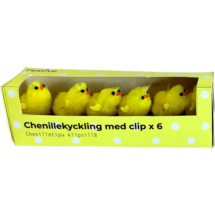 Chenillekyckling m clip 6-p gul 3cm Festive