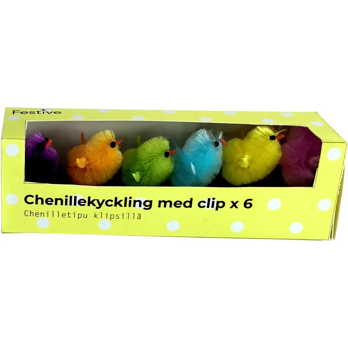 Chenillekyckling m clip 6-p blandade färger 3cm Festive