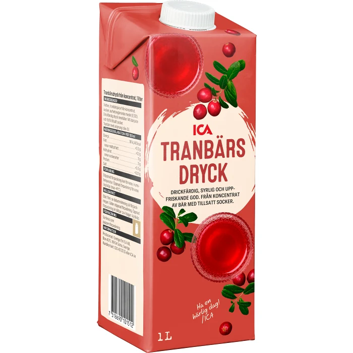 Tranbärsdryck Drickfärdig 1l ICA