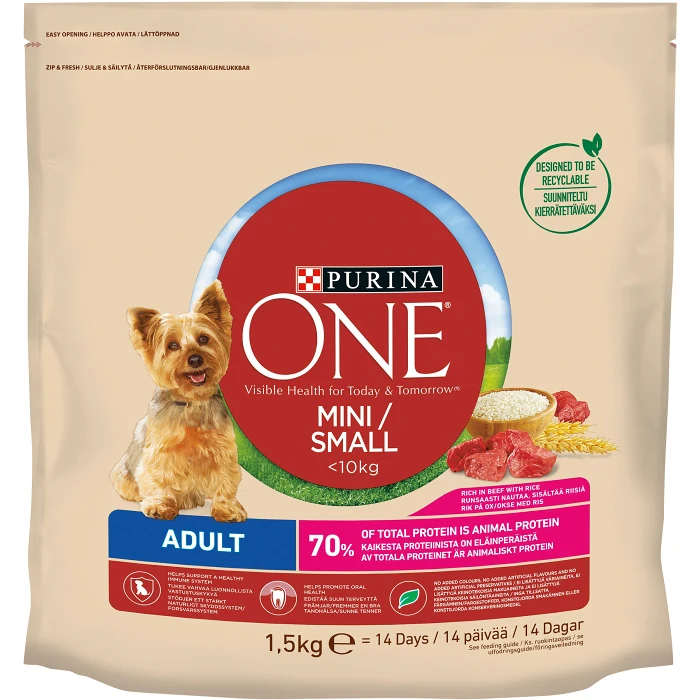 Hundmat Audult Oxe & Ris Purina 1,5kg ONE