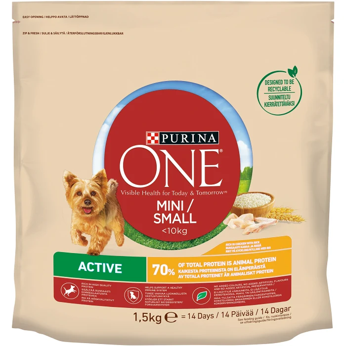 Hundmat Active Kyckling & Ris Purina 1,5kg ONE