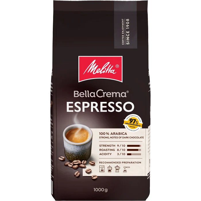 Kaffe Bella Crema Espresso Hela bönor 1kg Melitta