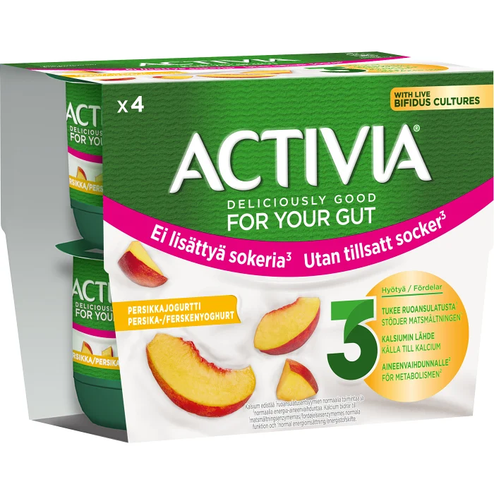 Yoghurt Persika utan tillsatt socker 4-p 125g Activia