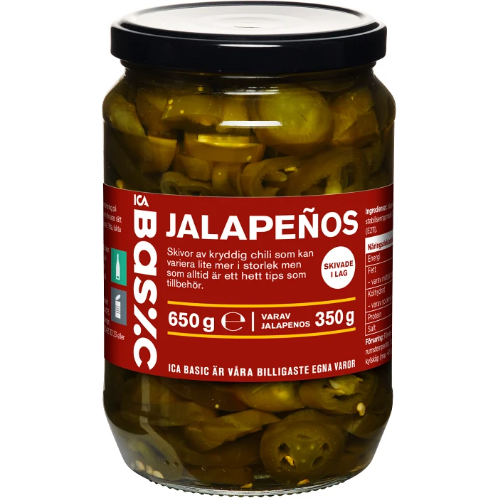 Jalapenos skivade 650g ICA Basic