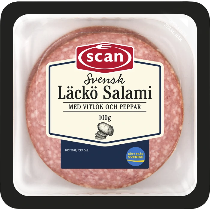 Läckösalami skivad 100g Scan