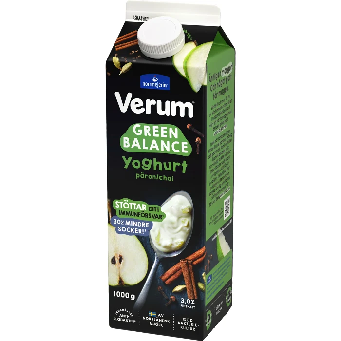 Yoghurt Green Balance Päron Chai 3% 1000g Verum