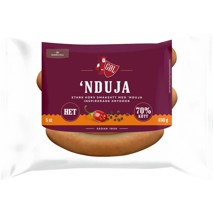 Grillkorv 'Nduja Het 70% Kötthalt 450g Göl