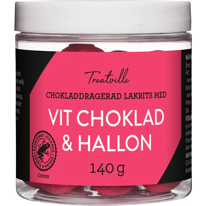 Lakritskulor Chokladdragerad lakrits-Hallon 140g Treatville