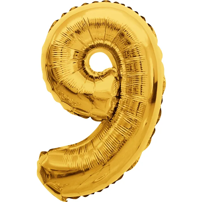 Folieballong Nr 9 Guld Happy Party