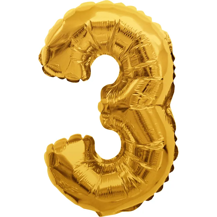 Folieballong Nr 3 Guld Happy Party