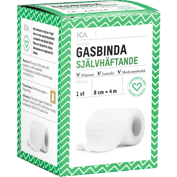 Gasbinda Självhäftande 8 cm 1-p ICA Hjärtat