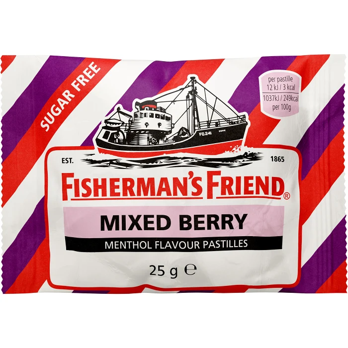 Halstablett Mixed Berry Sockerfri 25g Fishermans