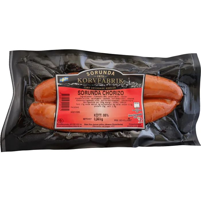 Chorizo 80% Kötthalt 240g Sorunda Korvfabrik