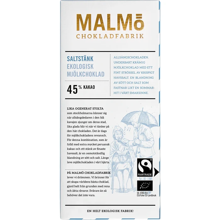 Chokladkaka Mörk Choklad Saltstänk 45% 80g Malmö Chokladfabrik