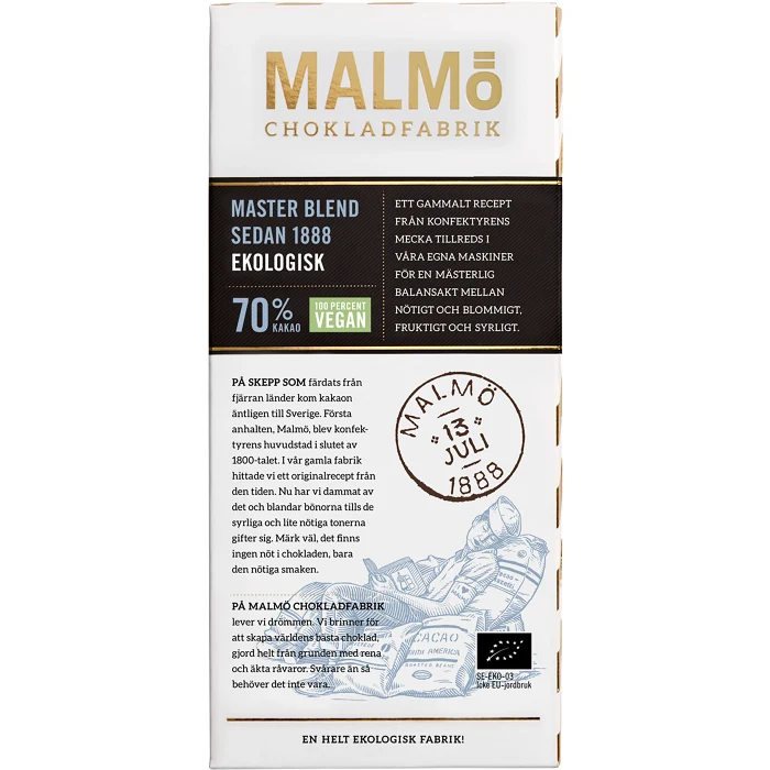 Chokladkaka Mörk Choklad Master Blend 70% 80g Malmö Chokladfabrik
