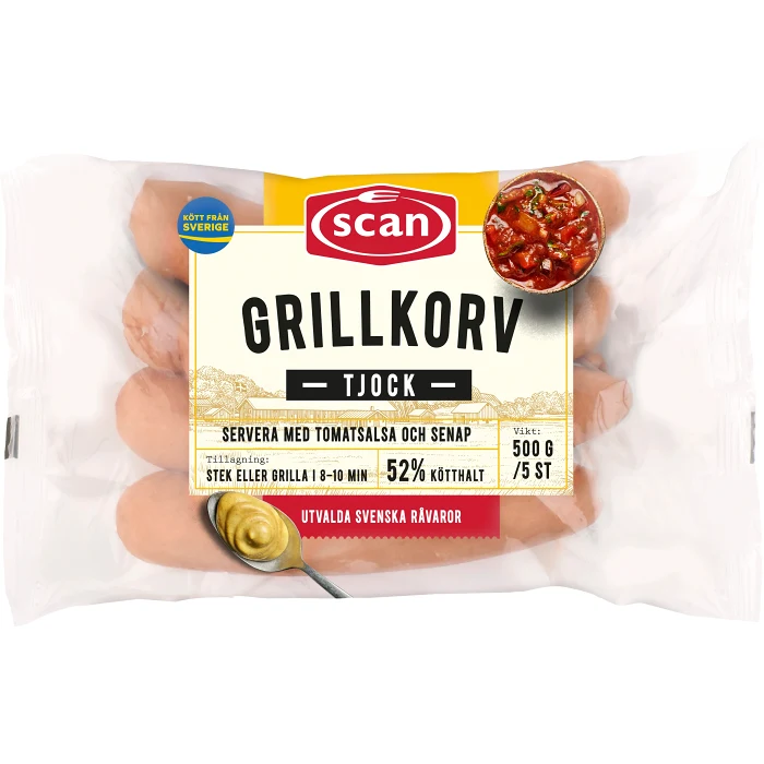 Grillkorv Tjock 52% Kötthalt 500g Scan