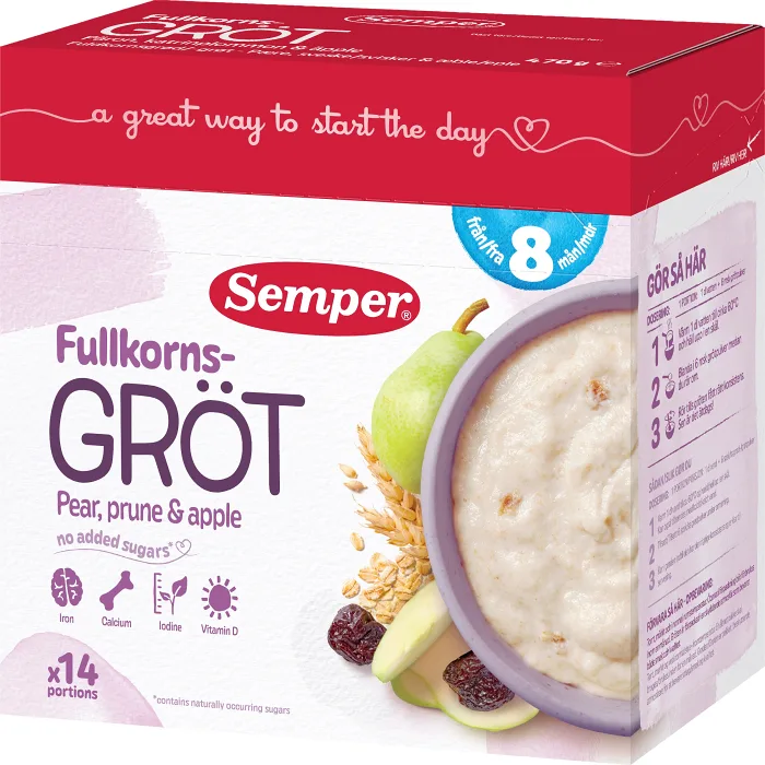 Fullkornsgröt Katrinplommon & päron Från 8 mån 14 port 470g Semper