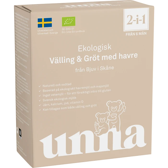 Vällling & gröt med Havre eko 2in1 6 mån 300g Unna