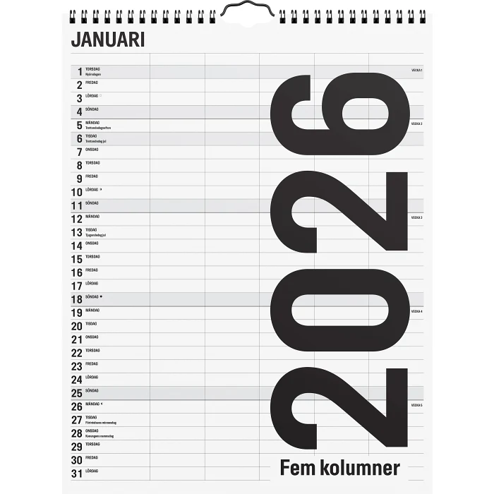 VäggKalender black white 5 kol 2026