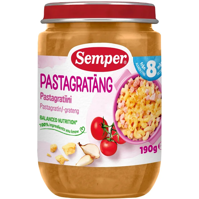 Pastagratäng med skinka & ost Från 8mån 190g Semper