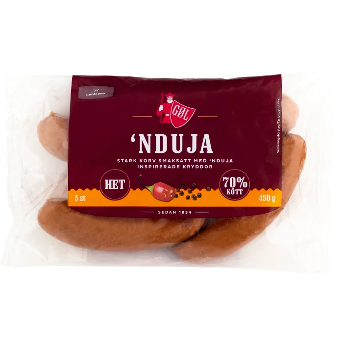 Grillkorv 'Nduja Het 70% Kötthalt 450g Göl