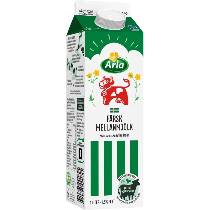 Färsk mellanmjölk 1,5% 1l Arla Ko®