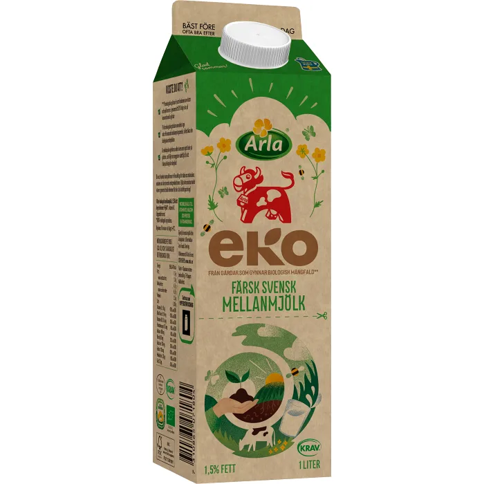 Färsk mellanmjölk 1,5% Ekologisk 1l Arla Ko®