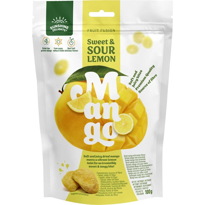 Torkad frukt Sweet & Sour Lemon Mango 100g Sunshine Delights