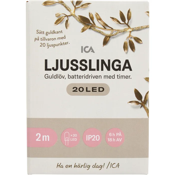 Ljusslinga 20LED guldlöv / jute 2m ICA