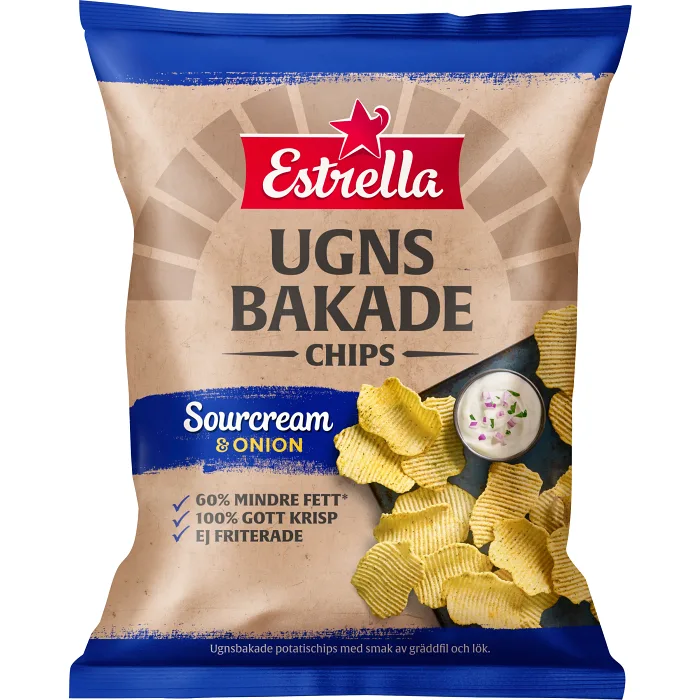 Chips Ugnsbakade Sourcream & Onion 125g Estrella