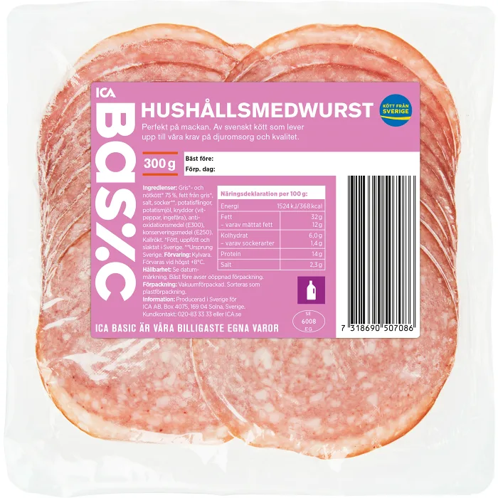 Hushållsmedwurst 300g ICA Basic