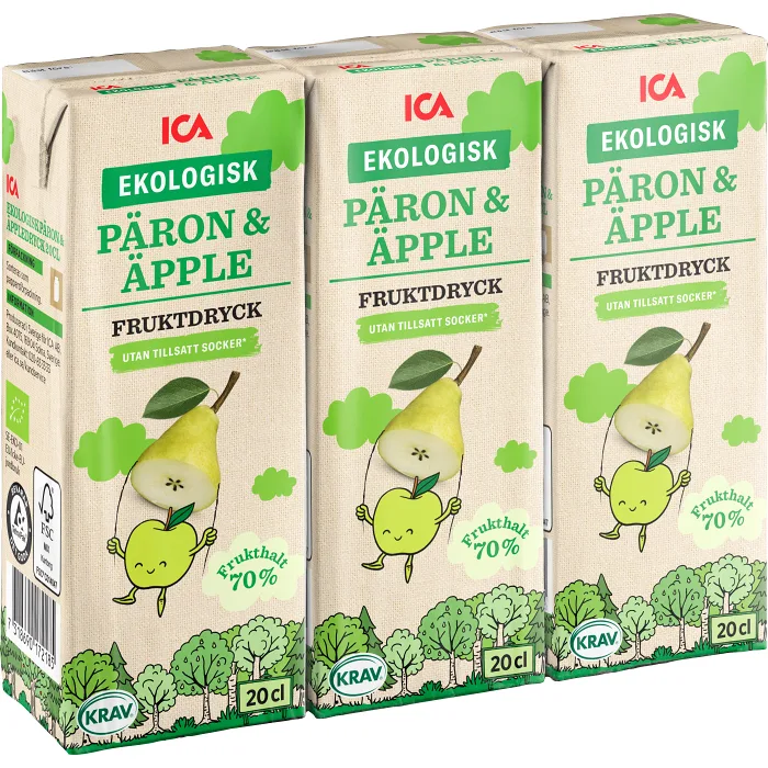 Fruktdryck Päron & äpple 20cl 3-p ICA I love eco