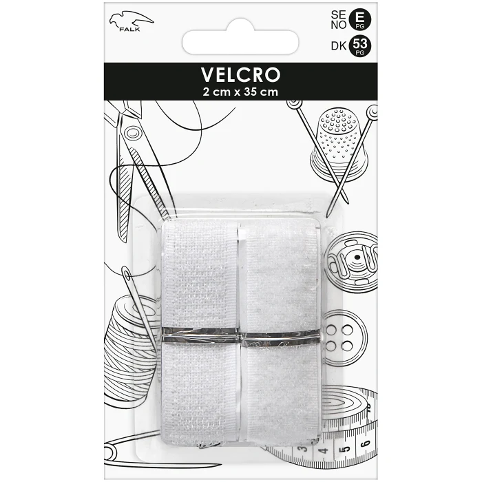 Kardborrband självhäftande Vit 20mmx35cm Falk
