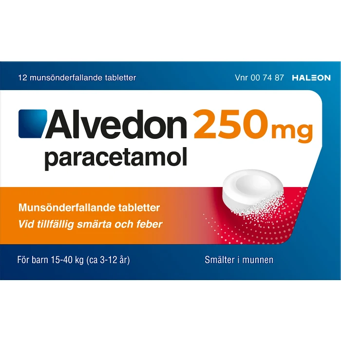 Alvedon Barn 3-12 år Munsönderfallande tablett 250mg 12-p