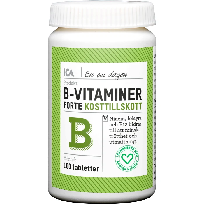B-Vitaminer Forte Kosttillskott 100st ICA Hjärtat