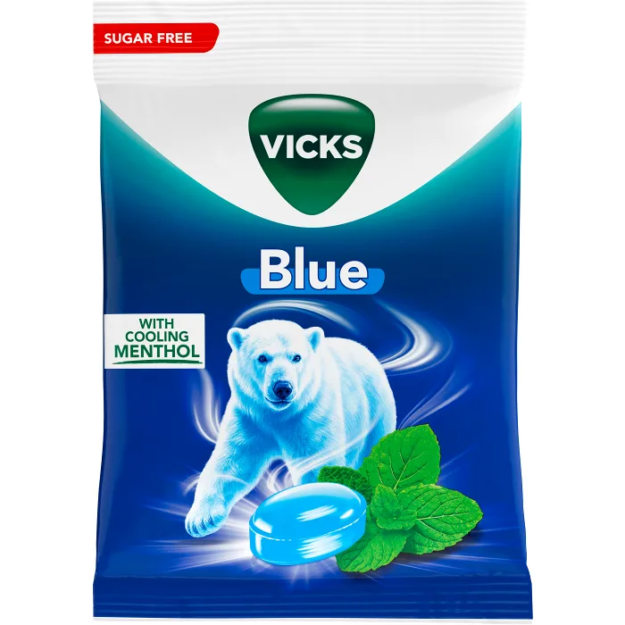 Halstablett Blue Extra Strong sockerfri 72g Vicks