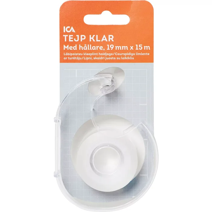 Klar tejp med hållare, 19mm x 15 m